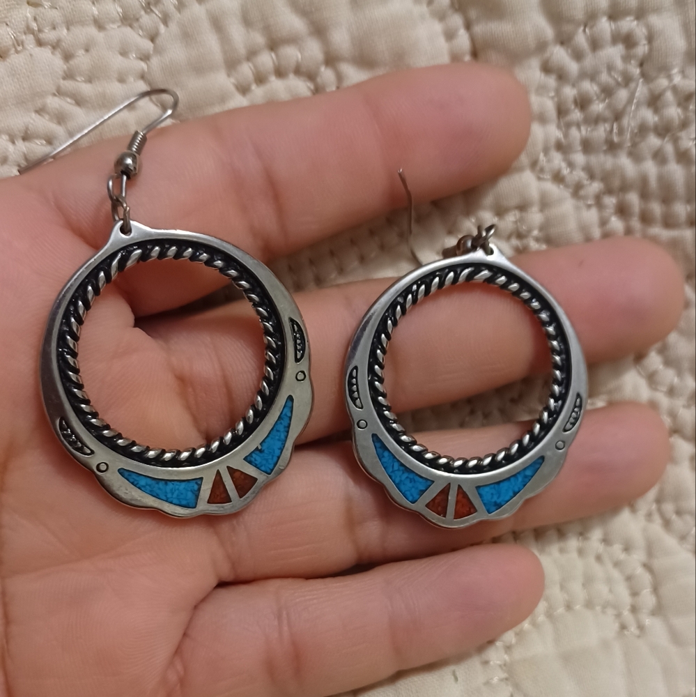 Western earrings silver turquoise
